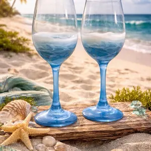 Ocean-Inspired Blue Wine Glasses - Unique Resin Wave Design for Elegant Dining