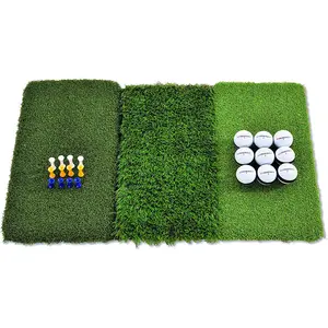 Rukket Tri-Turf Golf Hitting Mat Attack, Portable Driving, Chipping, Training Aids for Backyard with Adjustable Tees and Foam Practice Balls