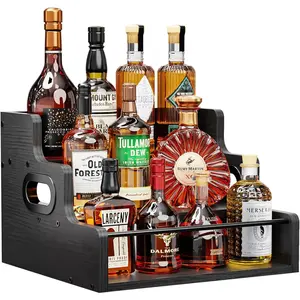 Bottle Display Shelf, Coffee Syrup Rack Organizer, 3 Step Countertop   Rack, Mini bar, Cabinet, Home Retro Bar Shelf Stand for  , (Black)