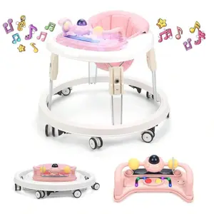 Baby Activity Walker for 6-12 Months Toddlers, 7-Speed Height Adjustment, 1-Touch Foldable, O-Leg Prevention, Fun Playtime Music & Lights, Detachable Development Tray with Music Box, Steering Wheel, Brakes, Piano Keys, Christmas Gift