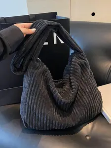 Women's Solid Color Corduroy Tote Bag, Stylish Tote Bag, Fashionable Large Capacity Shoulder Bag for Daily Use, Casual Trendy Versatile High-Quality Bag for Daily Commuting