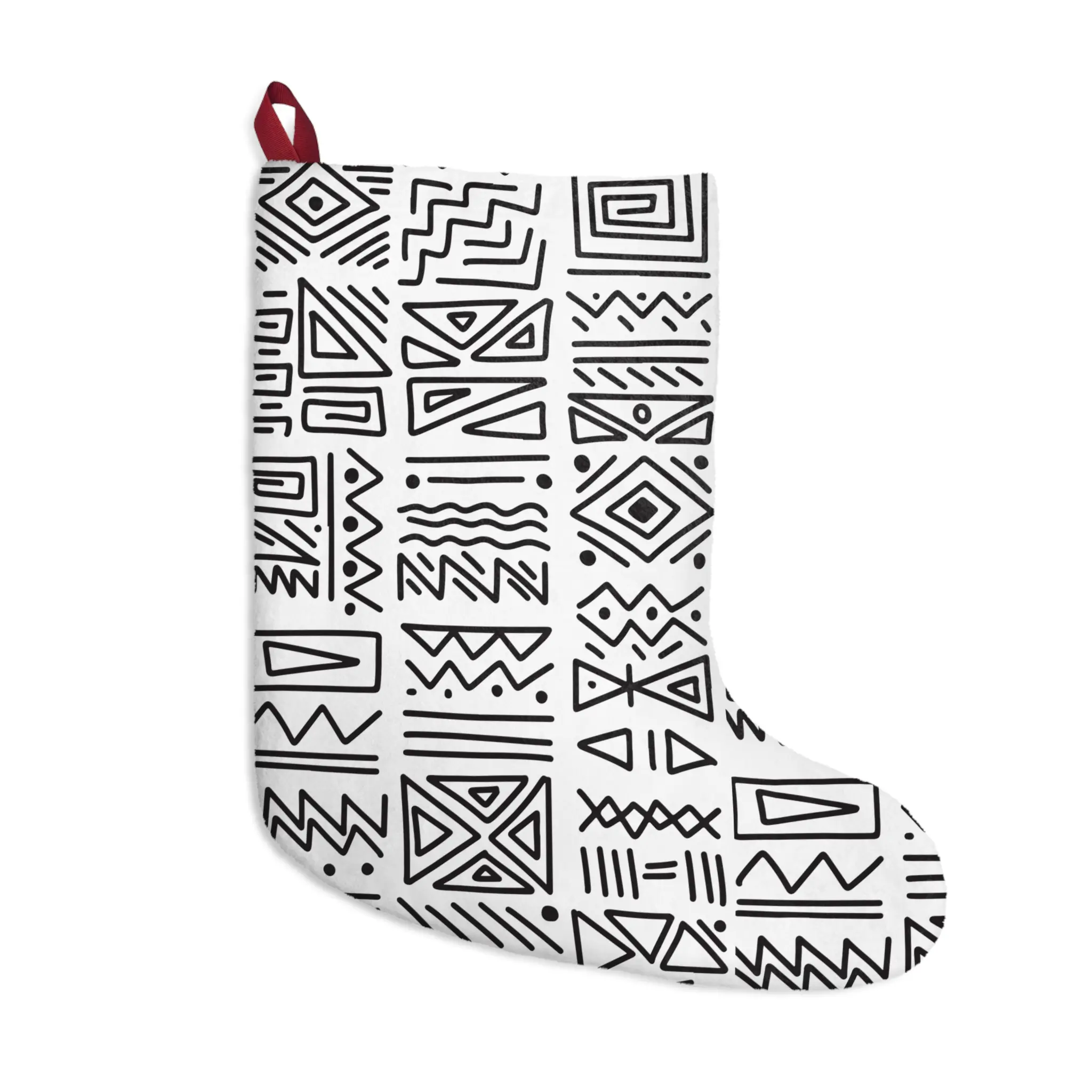 Oldschool Black and White Abstract Christmas Stockings - 100% Polyester Fleece, Warm, Soft, Spacious, 3in Twill Ribbon Hanging Loop, Fireplace Festive Home Decoration, Holiday Gift Item