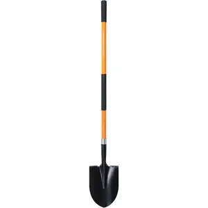 Heavy Duty Gardening Shovel, 56 Inch Round  with Fiberglass Handle (Orange)