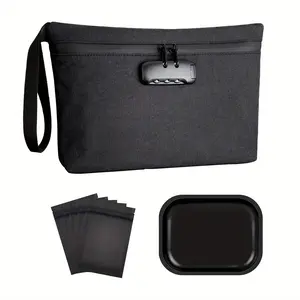 7 Pieces Smell Proof Pouch Bag with Combination Lock Rolling Tray Mylar Bag Set for Smokers