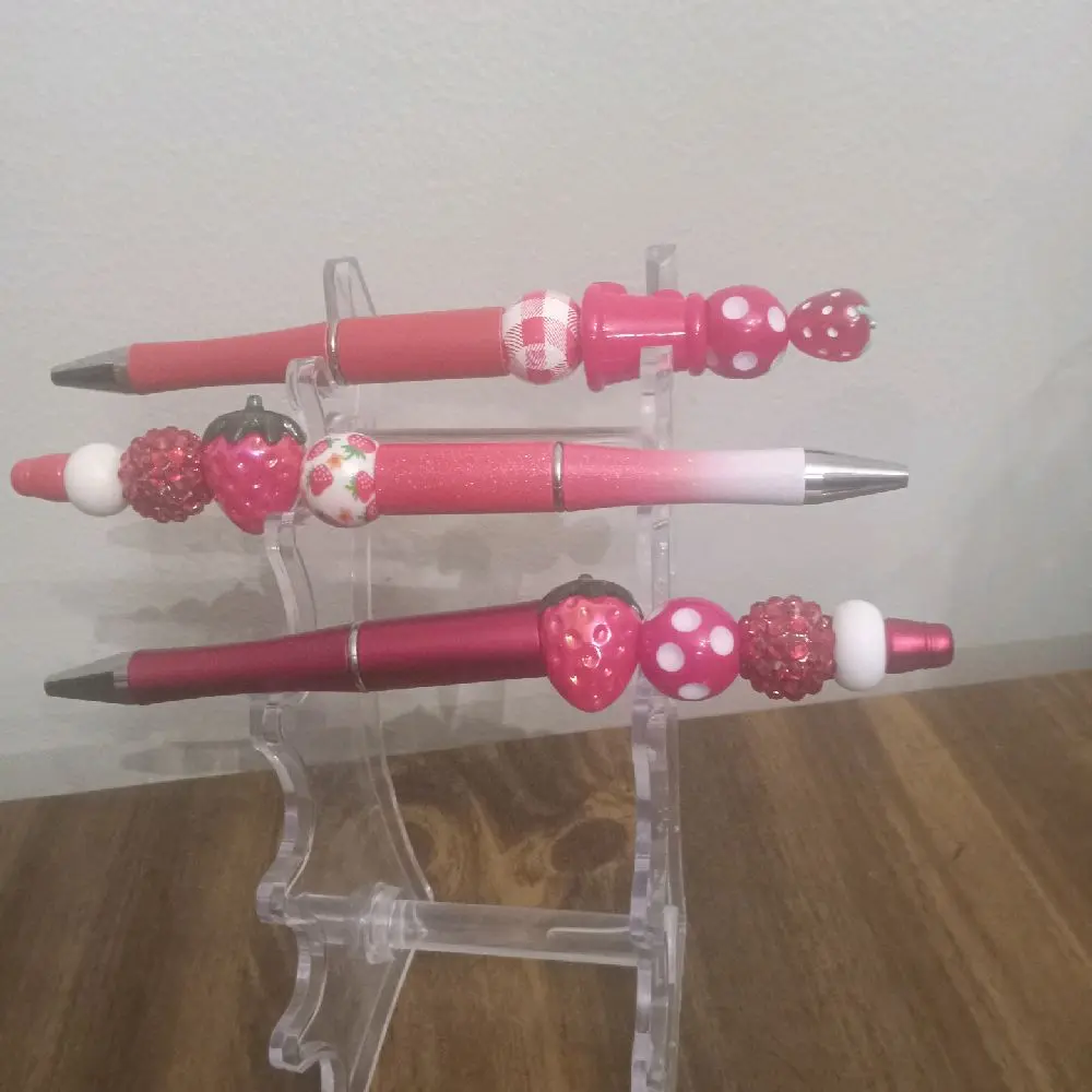 Beaded Strawberry Focal Bead Pen with Colorful Beads and Unique Design for Stylish Writing