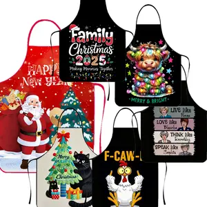 Christmas Apron With Slogan"Happy New Year",1 Count Polyester Sleeveless Kitchen Apron,Breathable Cooking Unisex  Apron,Gift for Daughter&Mother&Wife&GF&Sister&Aunt,Cool Adult Size Apron,Novelty Cooking Aprons