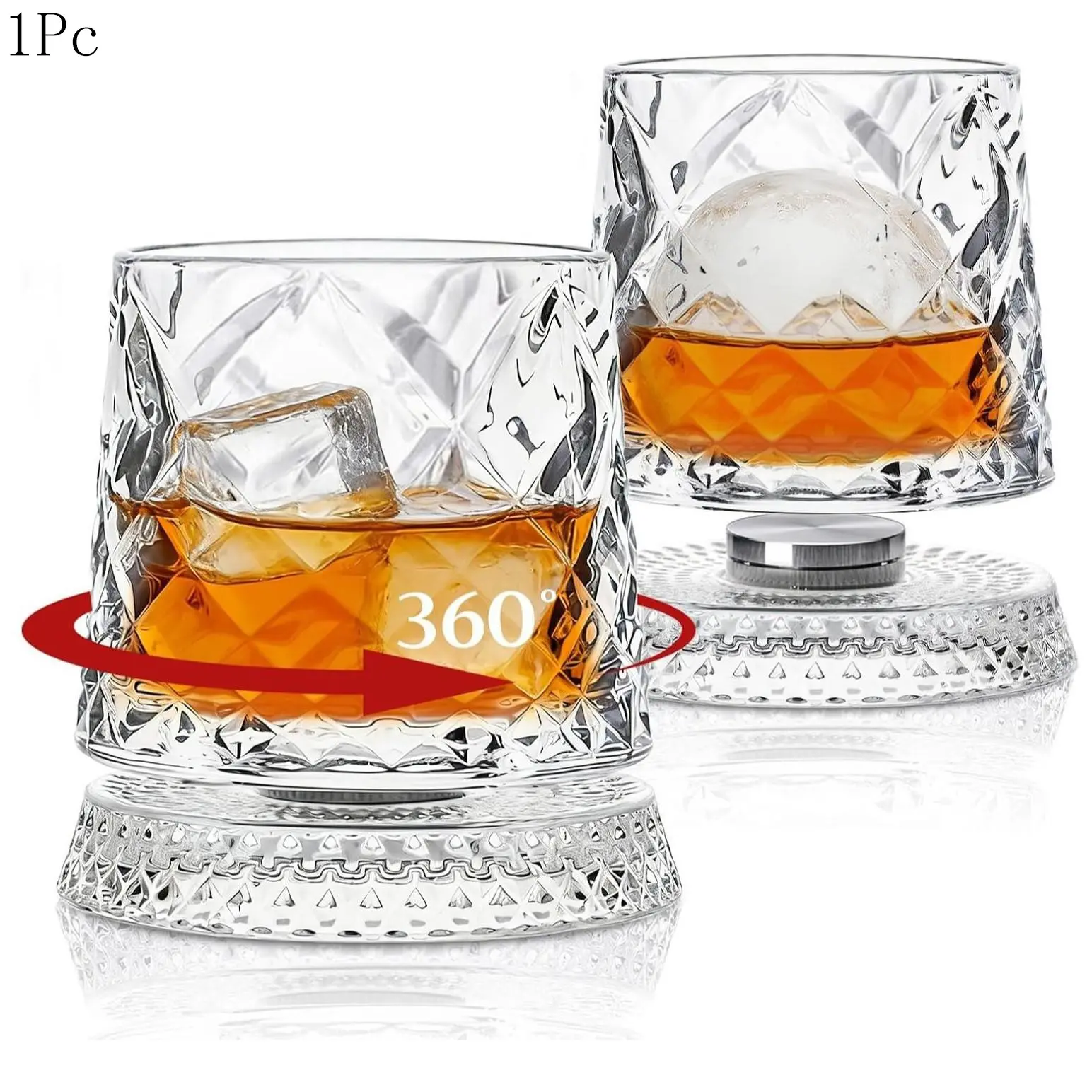 1/2Pcs 360° Rotating Whiskey Bourbon Drinking Whiskey Glasses Tumbler Set, Lead-Free Crystal Glass, Thick Base Design, Ideal for Bourbon & Scotch, Unique Gift for Men, Father's Day Present