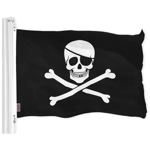 - Jolly Roger Pirate Flag (Bones) 3x5 FT Printed Brass Grommets 150D Polyester Indoor/Outdoor - Much Thicker More Durable Than 100D 75D Polyester