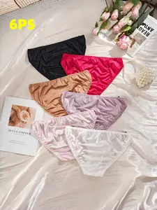 6 Pack Women's Ice Silk Triangle Panties, Mid-Waist Bow Design, Comfortable Breathable Smooth Soft Lightweight Thin Fabric, Sexy Fitted Everyday Underwear for All Seasons
