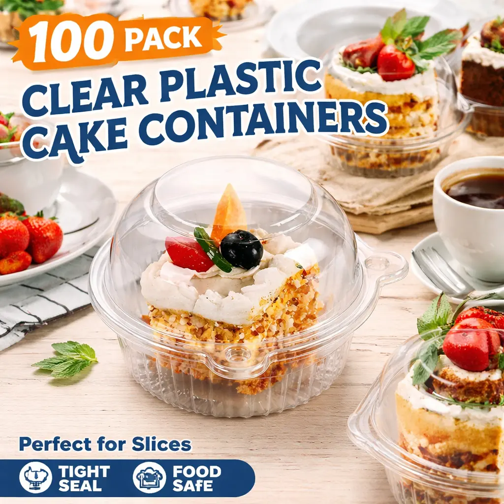 Thick Sturdy Flip Top Muffin Containers (100pcs) - Clear Jumbo Plastic Cupcake Boxes with Lid, Cartoon-Shaped Individual Baked Goods Containers for Large Muffins, Cupcakes