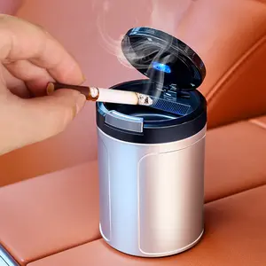 Car Ashtray with Lid, Detachable Stainless Steel Car Ash Tray with LED Auto Blue Light, Smokeless Ashtray for Cup Holder Smell Proof,for Cars, Office, Home， Orange/Gunmetal/Black