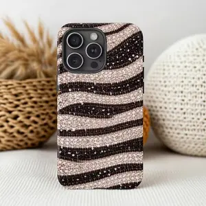 Glitter Zebra Stripe Smartphone Case - Silicone Wireless Multi-Size Shell, Sparkly Neutral Animal Print Aesthetic, Waterproof Impact-Proof Polycarbonate TPU Cellphone Accessory for iPhone 17,16,15,14,13 Pro Max (Handheld Compatible)