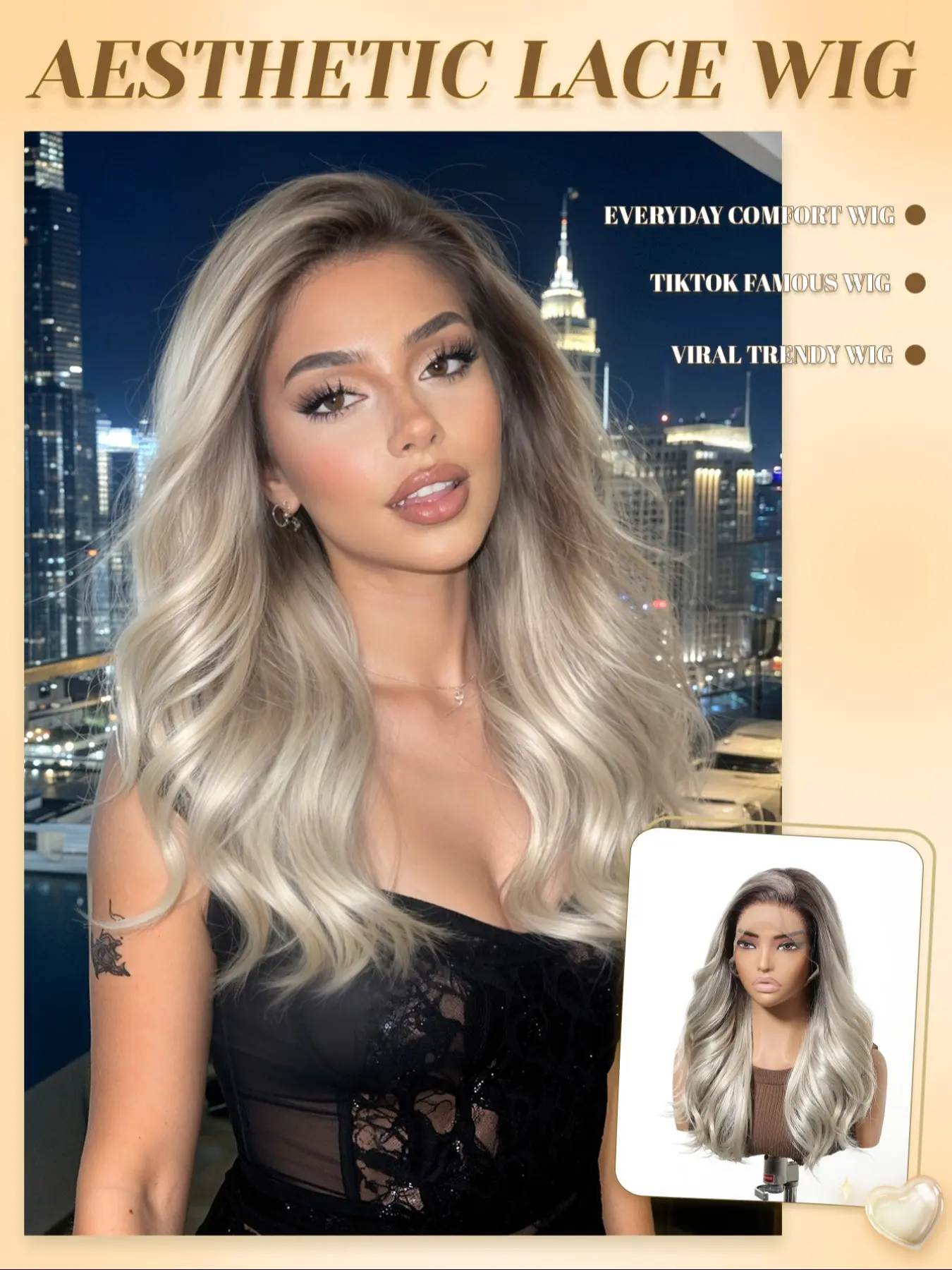 18" Ombre Dark Root Ash Blonde Body Wave Wig | 13x4 HD Lace Front Heat Resistant Synthetic Wig for Daily Wear Natural Looking Wigs Machine Made Wig Synthetic Fiber Wigs Synthetic Hair Wig