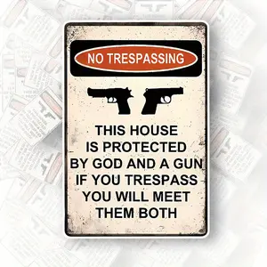 No Trespassing This House Is Protected Sign, 1pc  Rust Free Weatherproof Wall Sign, Wall Art Home Office  for Home Garden Yard Farm House, Decoration Items, Vintage Metal Sign, Vintage Plaque , Home  Products Decor