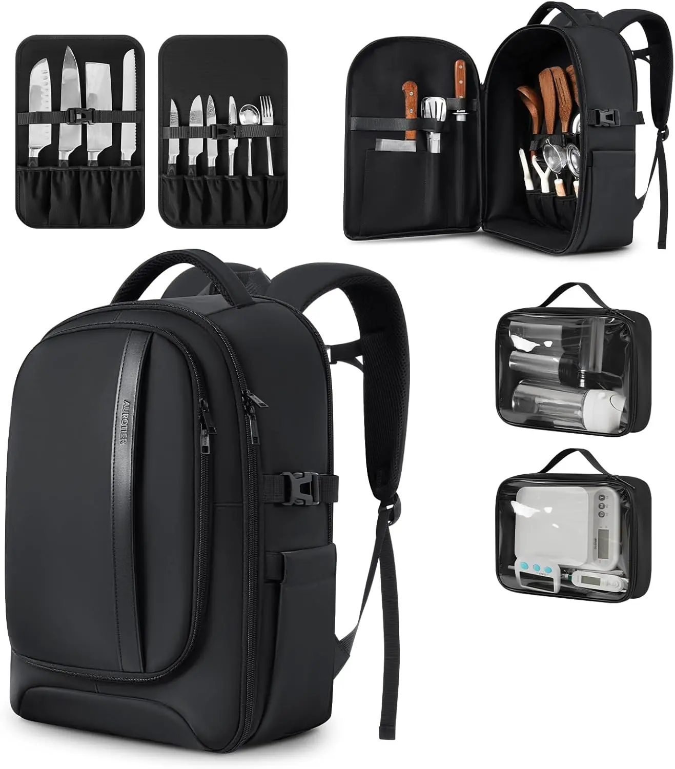Chef Knife Backpack with Waterproof Pocket, 30+ Pockets for Knives and Tools, Knife Bags for Chefs Professional Culinary Apprentice Private Chefs, Pocket for Tablet Laptop (Knife Not Included)