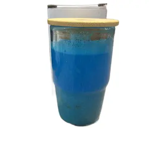 4oz glass snow globe tumbler with bamboo lid “beach” cup with sand, seashells, blue “wave” water and foam