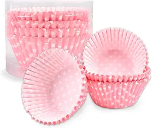 SURUIHK 100 Pcs Round Shape Oven-Safe Bakeware Strawberry Printed Cupcake Liners, Non-Stick Greaseproof Disposable Muffin Wrappers, Ideal for Wedding, Birthday Party Polka Dots Themed Baking