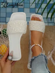 Langmoon 2026 Sparkling Stone Flat Sandals, Breathable Summer Sandals, Wide Design, Open Toe, Comfortable Breathable, Anti-Slip, Wear-Resistant, Party/travel/daily Use