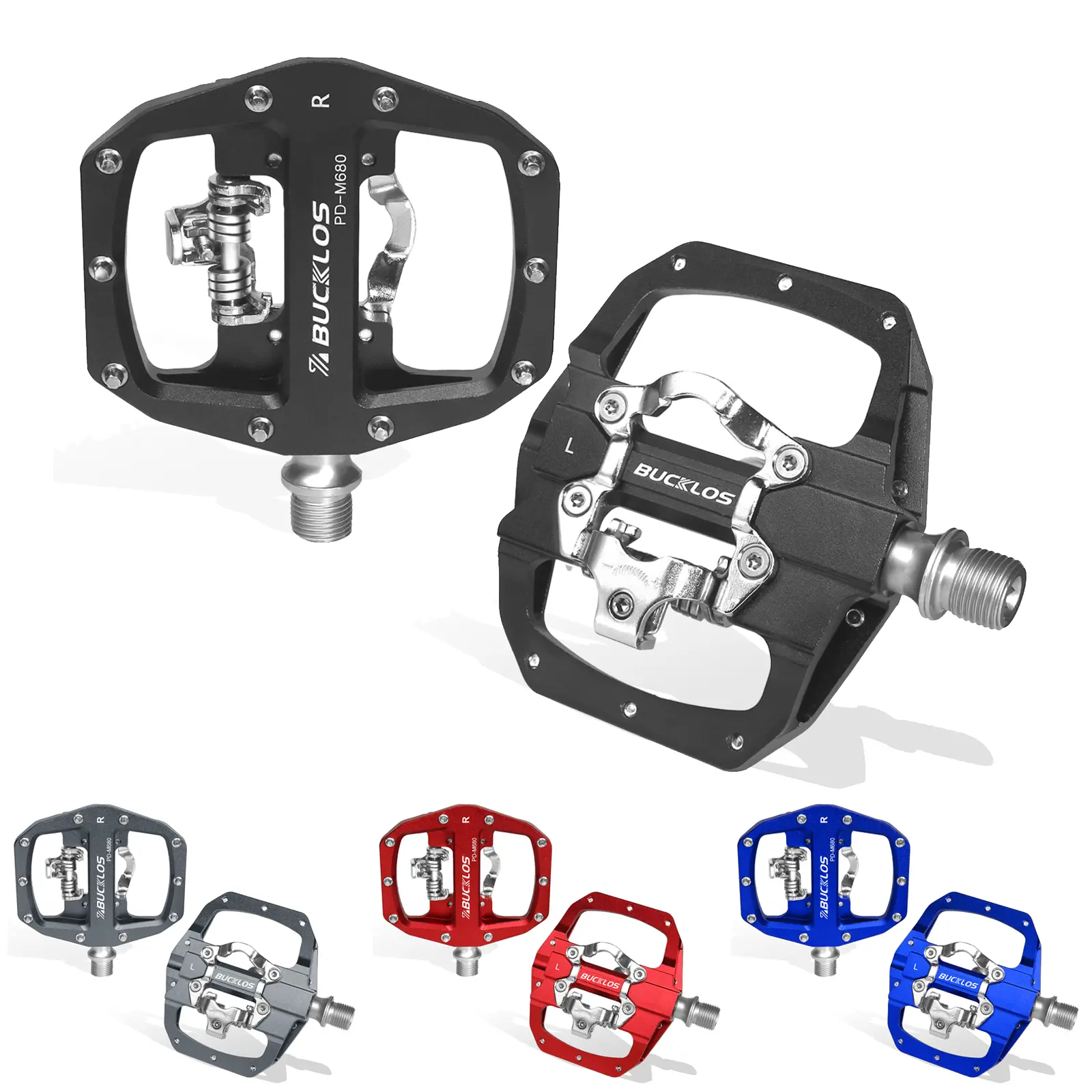 BUCKLOS compitable with SPD Pedals PD-M680 Mountain Bike Clip in SPD Flat Combo Dual Sided Pedals - Road Bike MTB Clipless Sealed Bearing Bicycle Clips Pedal Compatible with Shimano SPD Cleats (Black…