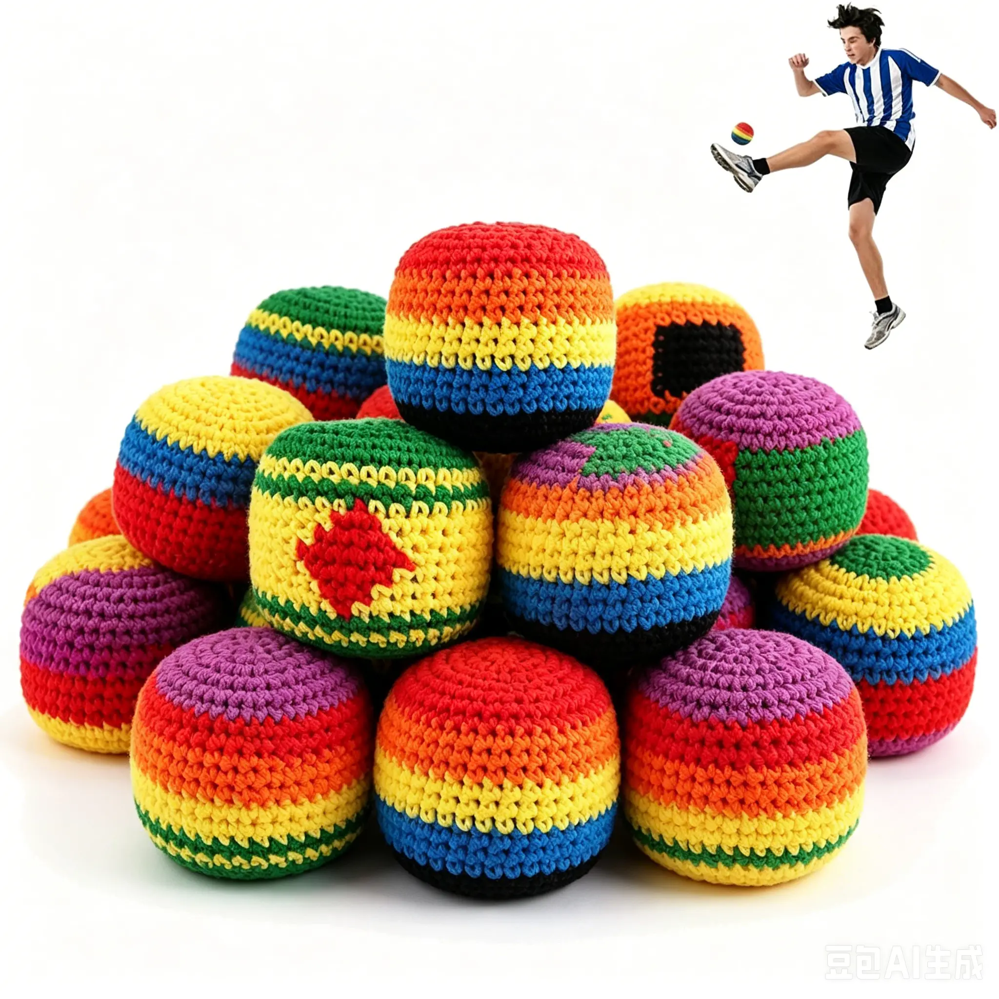 Crocheted Hacky Sacks 6-Pack, Unisex Multicolor Juggling Balls with Geometric Pattern for Adult Beginners, Coordination Boost, Crochet Items, 6Ct