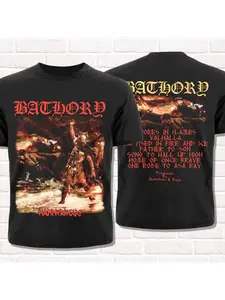 Bathory Round Neck T-shirt Hammer Head 1990 Thrace Metal Black Metal Viking Metal Top Unisex Men and Women Fashion Trend Summer  Short Sleeved High Street