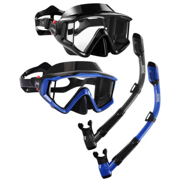 Aegend Unisex Adult 2-Pack Silicone Snorkeling Gear Set - 180° Sea Panorama Antifog Dry Snorkel Diving Mask, Enhanced Anti-Leak Tech, Elastic Strap, Mesh Bag (1 Size Fits All) for Scuba Diving, Snorkeling Mask