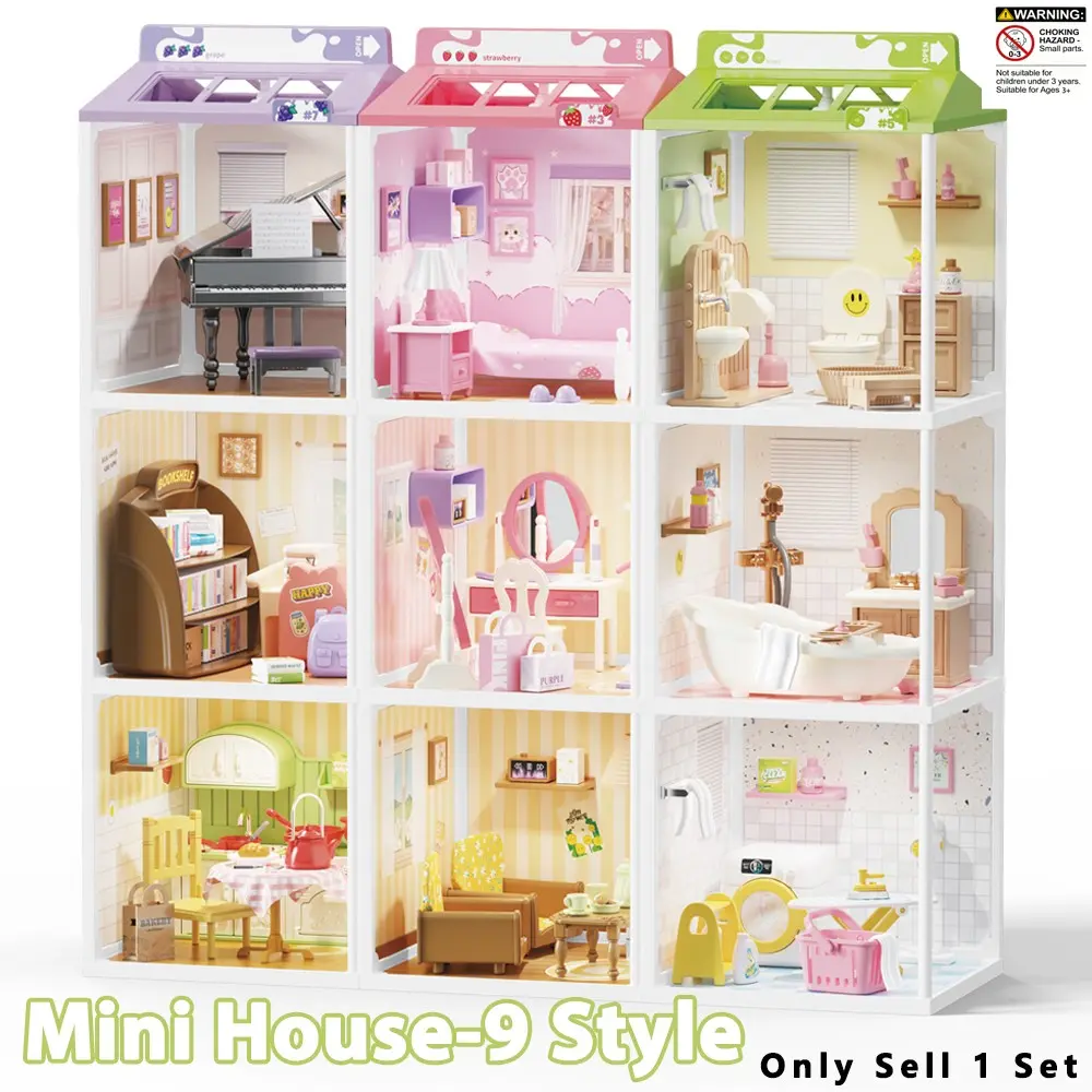 1:12 Dollhouse Mini Play Castle Villa Toy House Set, 9 Styles, with Lights, DIY Assembly, Suitable for Kids Aged 3+, Birthday Gift, Kitchen Pretend Play Set, Role Play Set, Doll Playsets, Playhouse, Miniature Houses