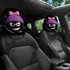 2pcs 11x10.2 Inch Sly Grin and Purple Beanie Car Headrest Covers, Universal, Easy to Install and Durable, Ideal Car Interior Seat Accessories, Cute Car Accessories. Suitable for daily travel,Great Gifts for Car Enthusiasts and Holiday Presents 1.23LYY-15