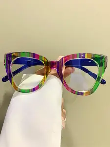 Unisex Colorblock Patchwork Cat Eye Frame Eyeglasses, Trendy Casual Eyeglasses for Everyday Use, Fashion Accessories for Outdoor Activities, Trendy Casual Frames