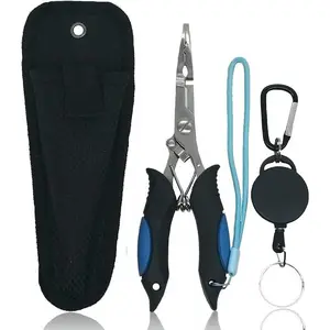 Steel Fishing Pliers - Needle Nose Plier for Cutting Fishing Line, Multitool Pliers with Sheath and Telescopic Lanyard |   Fishing Tools