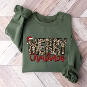 Christmas Sweatshirt, Merry Christmas Shirt, Leopard Printed Christmas T-Shirt, Christmas Gift Shirt, Women Leopard Christmas Hoodie
