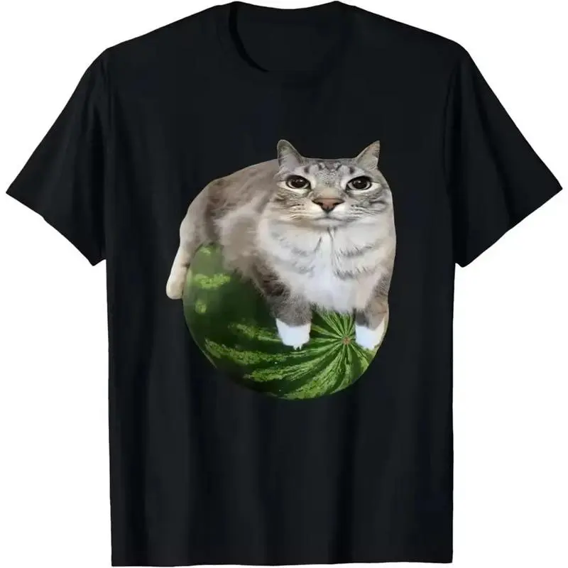 Watermelon Cat Silly Cat Meme Tee Shirt Homme New in Top Men Clothing short sleeve Round Neck Printing Pullover T-Shirt 50249,Unisex Crewneck T-shirt for Men And Women