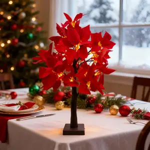 Set of 2 Poinsettia LED Tree Lights USB-Powered Warm Glow for Weddings Housewarmings Birthdays & Holidays Ideal Home Decor Tabletop Ornaments for Living Rooms Bedrooms or Offices Excellent Holiday Gift