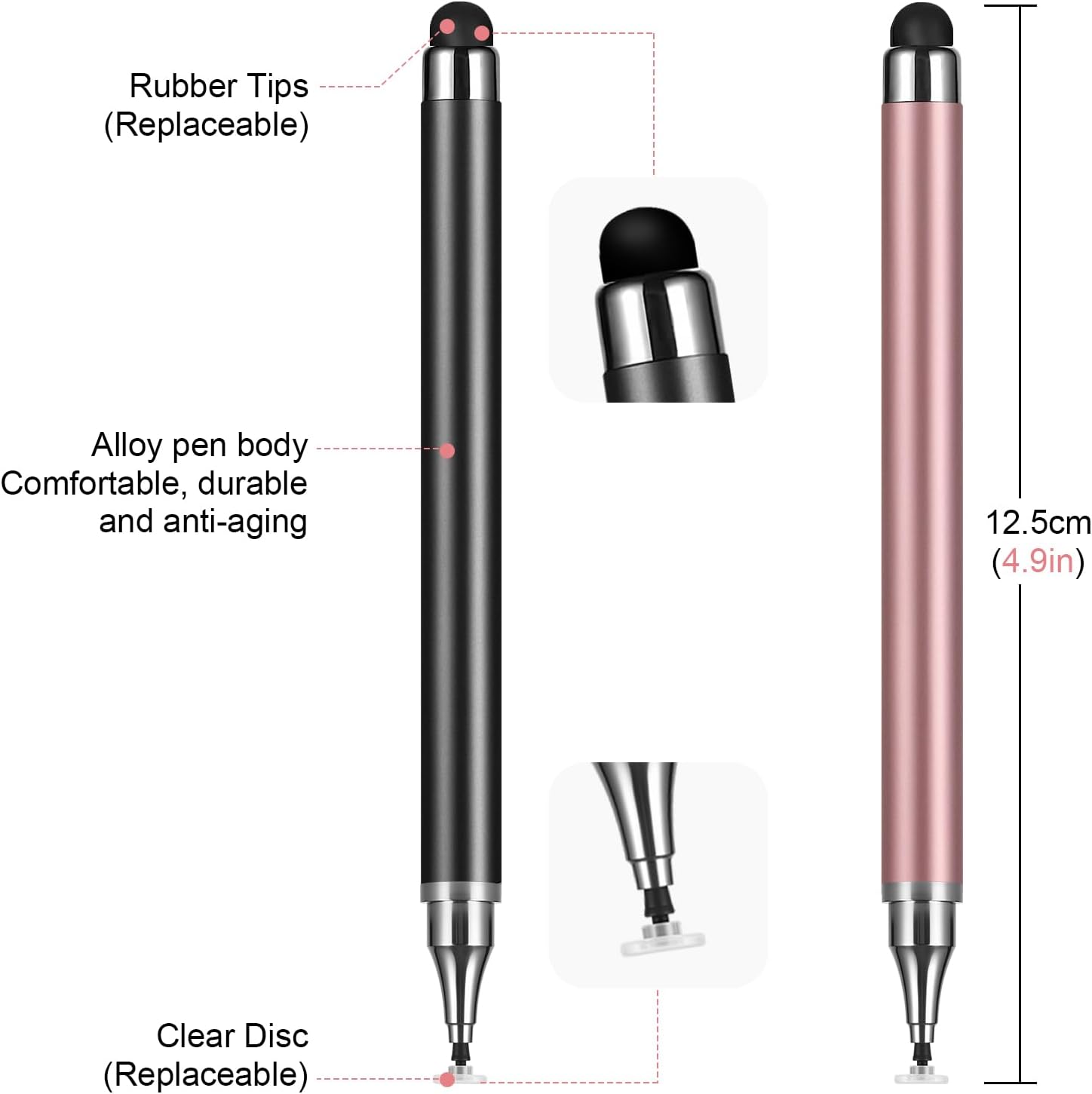 3-Pack Smooth Capacitive Stylus Pens, 2-in-1 Universal Smart Drawing Stylus with Precision Disc Tip for All Touchscreen Devices, Accessories Compatible with Android, iOS, Smartphone, Tablet - Ideal for Writing, Drawing