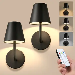 LED Rechargeable 3 Color Temperature Wall Sconces Cordless with Remote Control Magnetic installation, Golden Black Color Cover, Ideal for Home, Office, Cafe Decor, Bedroom Lighting, Magnetic Decorative Lamp