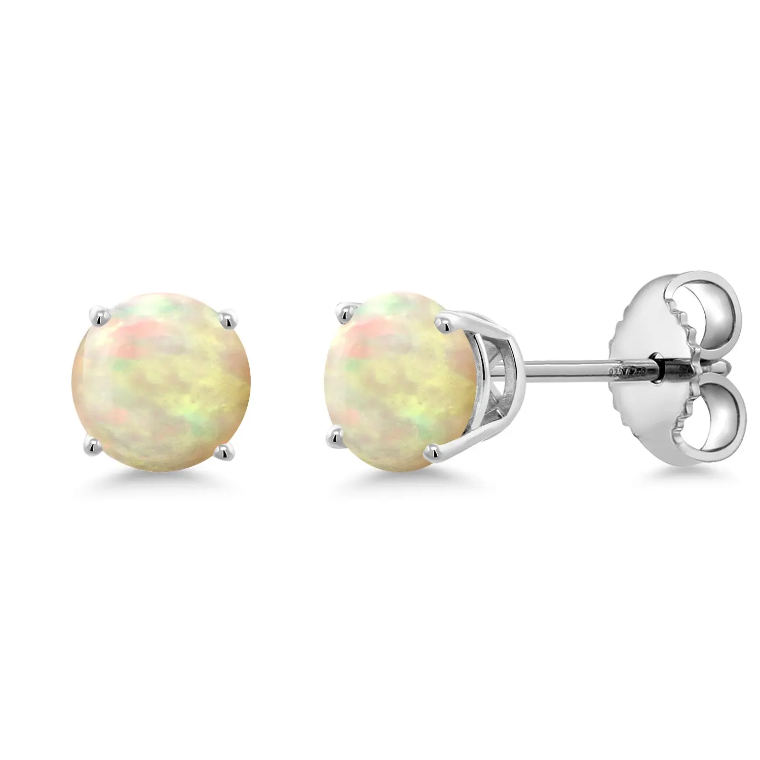 1.12 Ct Round Cabochon 6mm White Ethiopian Opal 925 Sterling Silver Stud Earrings