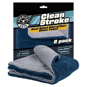 CHEMICAL GUYS CleanStroke Dual-Sided Microfiber Glass Towel – Waffle‑Weave & Plush 70/30 Blend for Streak‑Free Glass, Mirrors & Screens, High Absorbency & Scratch‑Free Buffing with Soft & Semi‑Dense Sides in One Towels