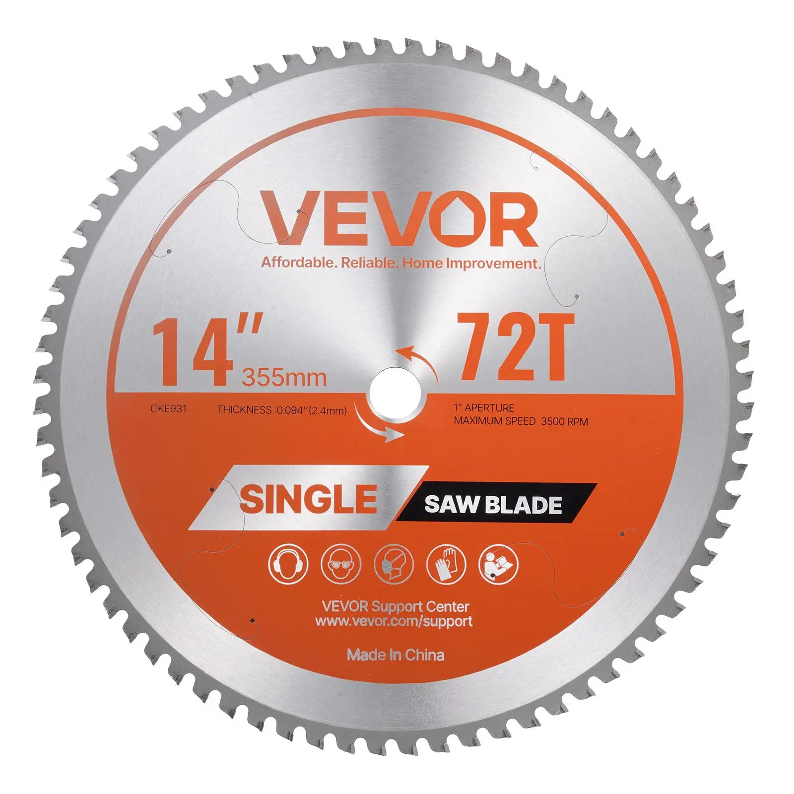 VEVOR 355mm Circular Saw Blade - 72 Sharp Alloy Teeth, 25.4mm Arbor, Noise-Reducing Heat Vents, Fine Finish Construction Work Tool for High-Performance Steel, Aluminum Cutting (Durable Tools)