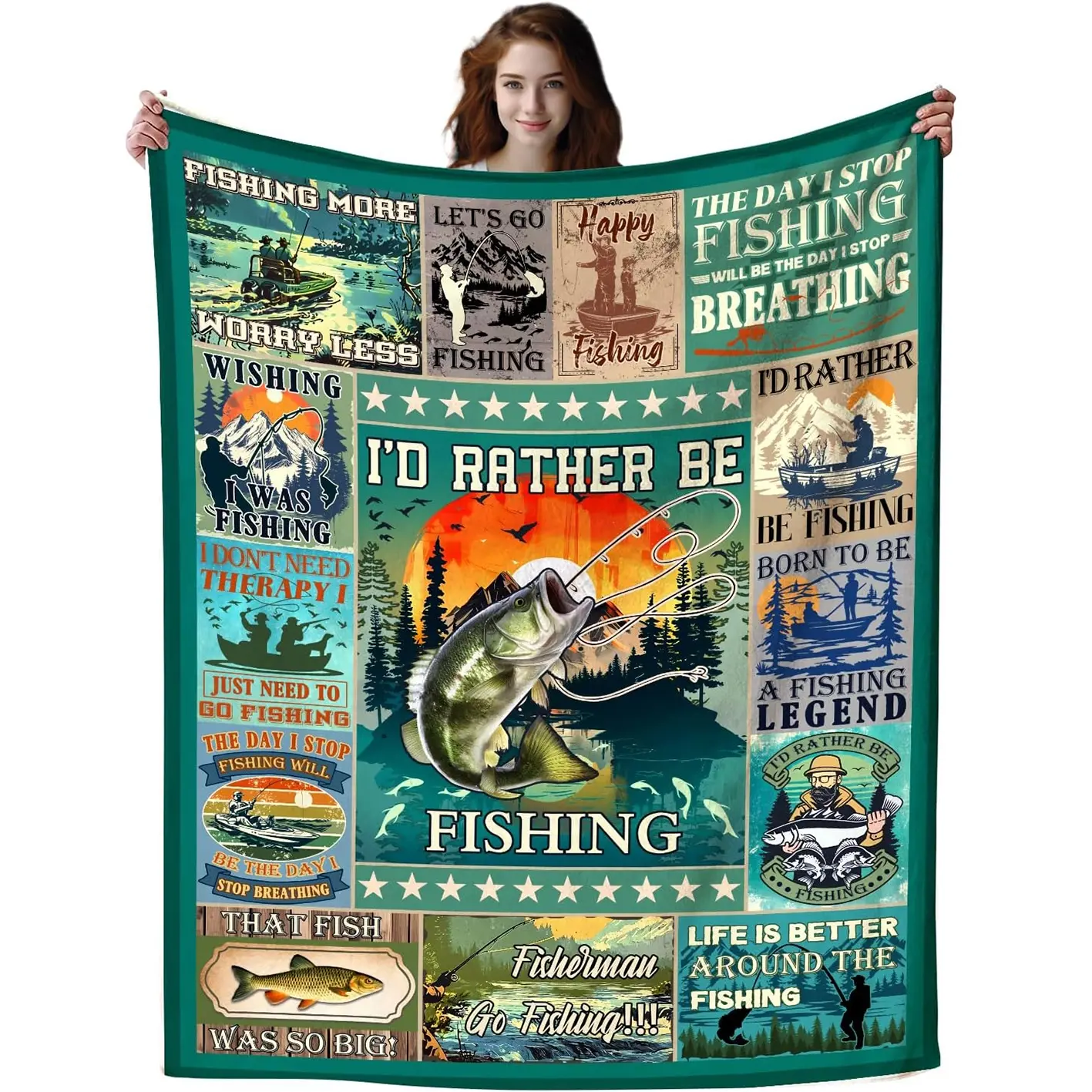 1pc Fishing blanket gift for men, funny fishing blanket, fisherman blanket for men Unique fishing gift flannel throw blanket for dad, Slogan Print Blanket
