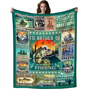 1pc Fishing blanket gift for men, funny fishing blanket, fisherman blanket for men Unique fishing gift flannel throw blanket for dad
