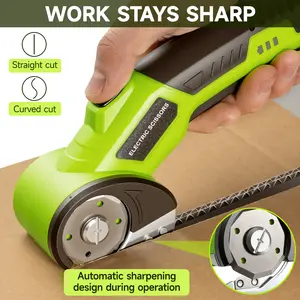 4V Cordless Electric Scissors – Rechargeable Heavy-Duty Cutter with Safety Lock, LED Light & Extra Blades, Fast Cutting for Cardboard, Boxes, Fabric, Leather, Carpet & DIY Crafting | Portable Electric Shears for Packaging and Home Projects