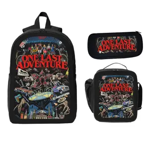 Stranger Things Ultimate Adventure Theme Teen Backpack 3-Piece Set Black Retro Sci-Fi Backpack + Pencil Case + Lunch Bag Netflix Collaboration Stationery Set