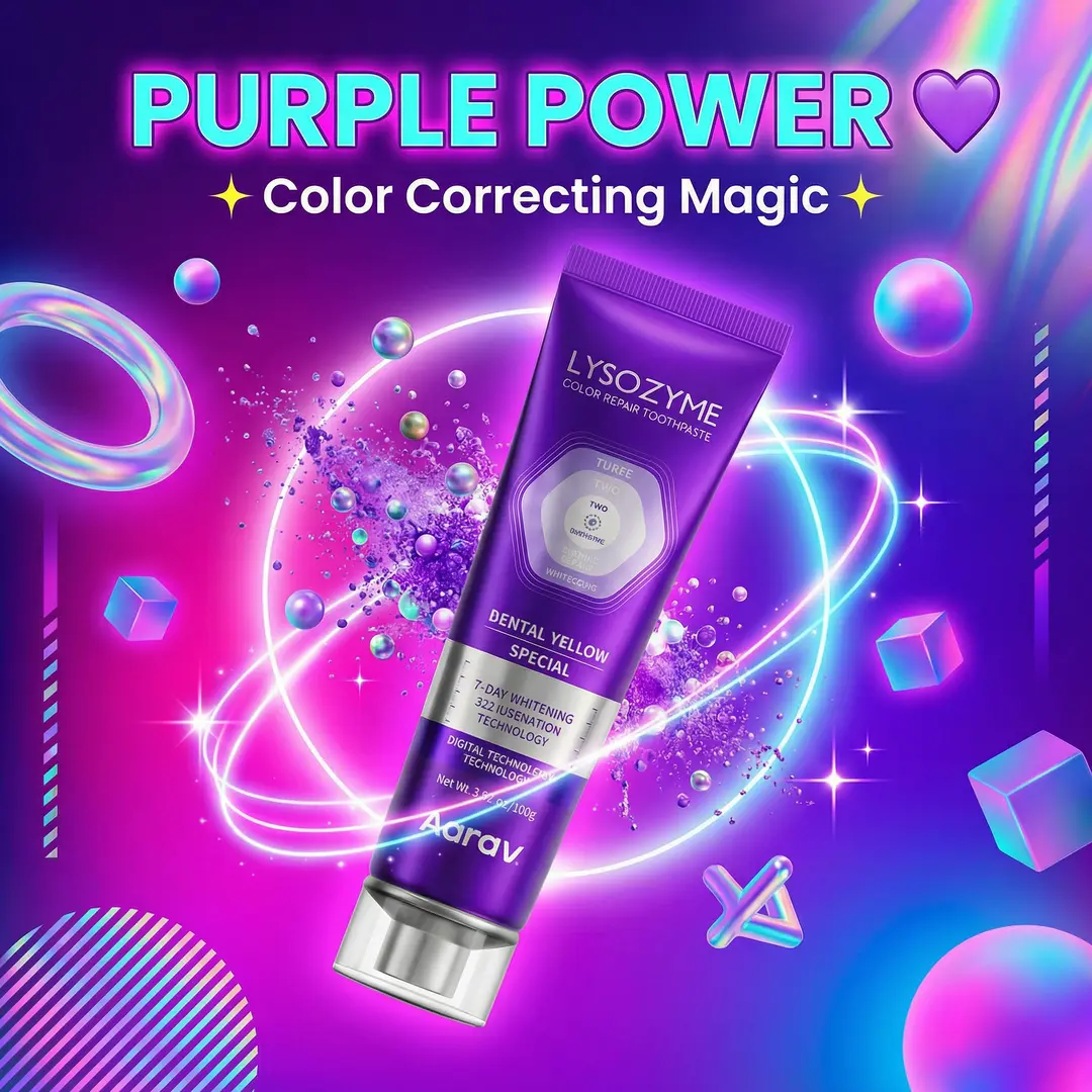 Aarav Purple Color Correcting Teeth Cleanser Paste - Advanced Formula for Coffee Stain Removal, Teeth Whitening, Yellow Tone Neutralization, Bio-Active Lysozyme for Deep Cleaning & Enamel Safety, Smile Upgrade, Purple Teeth Whitening, Oral Health, Paste T