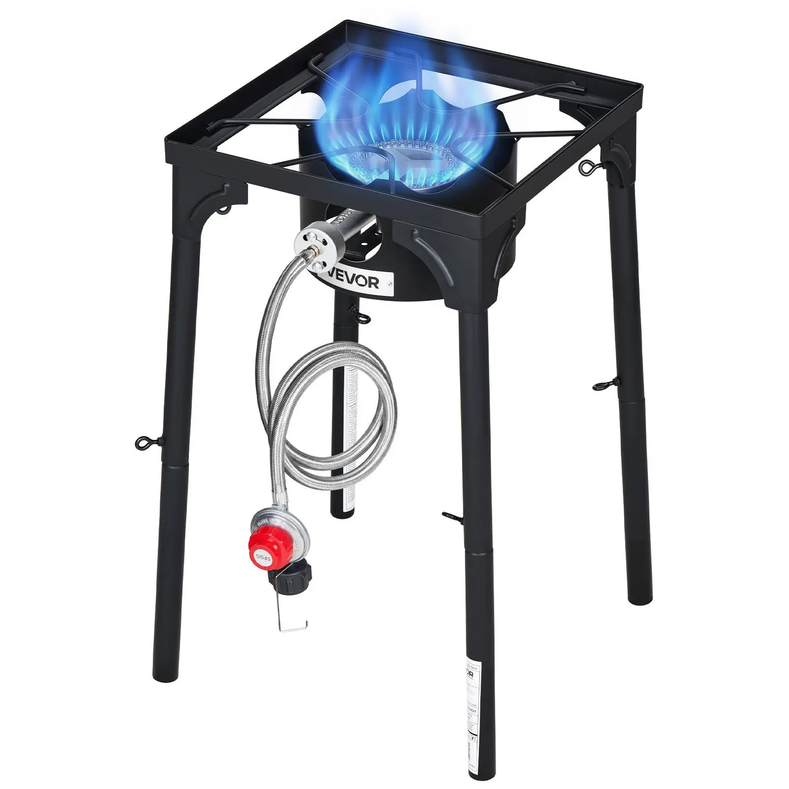【SummerFinds】VEVOR Single Burner Outdoor Propane Gas Stove, 100,000 BTU Propane LPG Gas Camping Stove, Heavy Duty Carbon Steel Outdoor Cooker, with Tall Stand & PSI Regulator, for BBQ Camp Home Patio RV Cooking