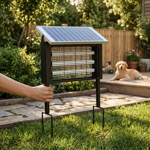 Outdoor Solar Bug Zapper with 3 LED Tubes, USB Rechargeable for Backyard Lawn Patio