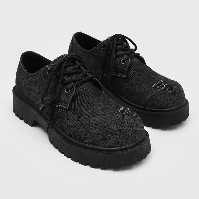 Men's Derby Shoes Original Niche Destruction Canvas Sneakers Thick Sole Height Increasing Casual Chunky Shoes