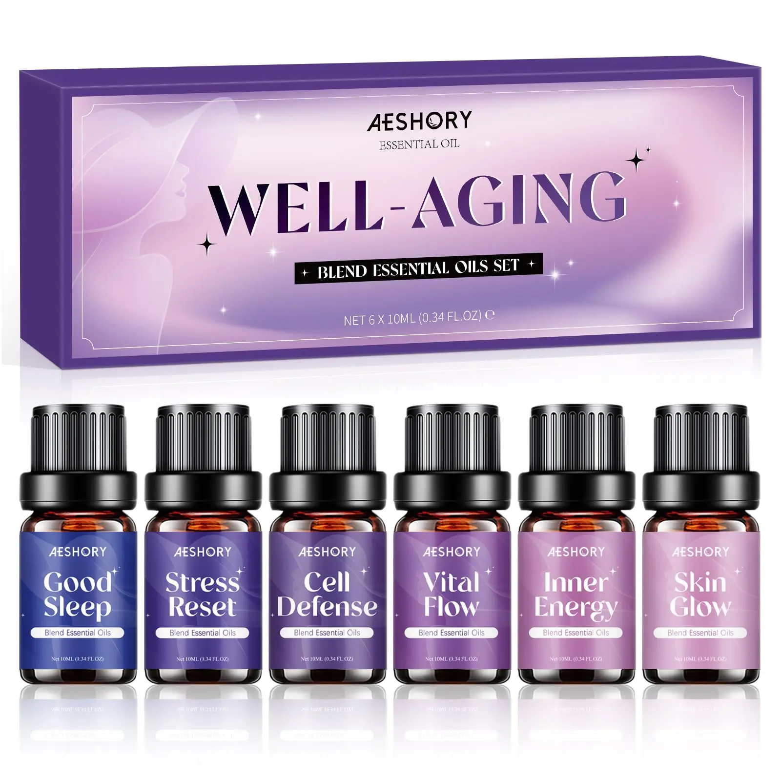 6-Pack Wellness Essential Oil Blends, 10ML Aromatherapy Oils for Diffusers, Relaxing Bedtime, Energy & Self-Care Scents, Gift Set for Women