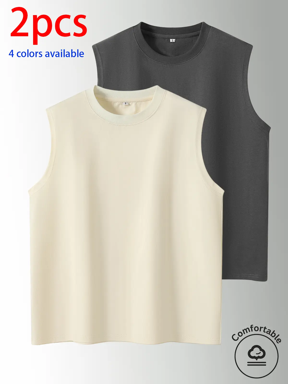 2-pack men’s pure cotton tank tops—men’s sleeveless tank tops that are loose, comfortable, breathable, and skin-friendly. Solid-color pure cotton sleeveless base layers for all seasons; versatile for home wear, outdoor activities, workouts, and running.