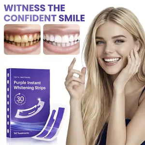 Purple Teeth Whitening Strips– 28 Pcs, Peroxide-Free, Enamel Safe, Low-Sensitivity, Quick Teeth Whitening, Whitening Strips Teeth Whitening Kit, 14 Treatments, Daily Use, Travel Use, Color Correction, Dental Care