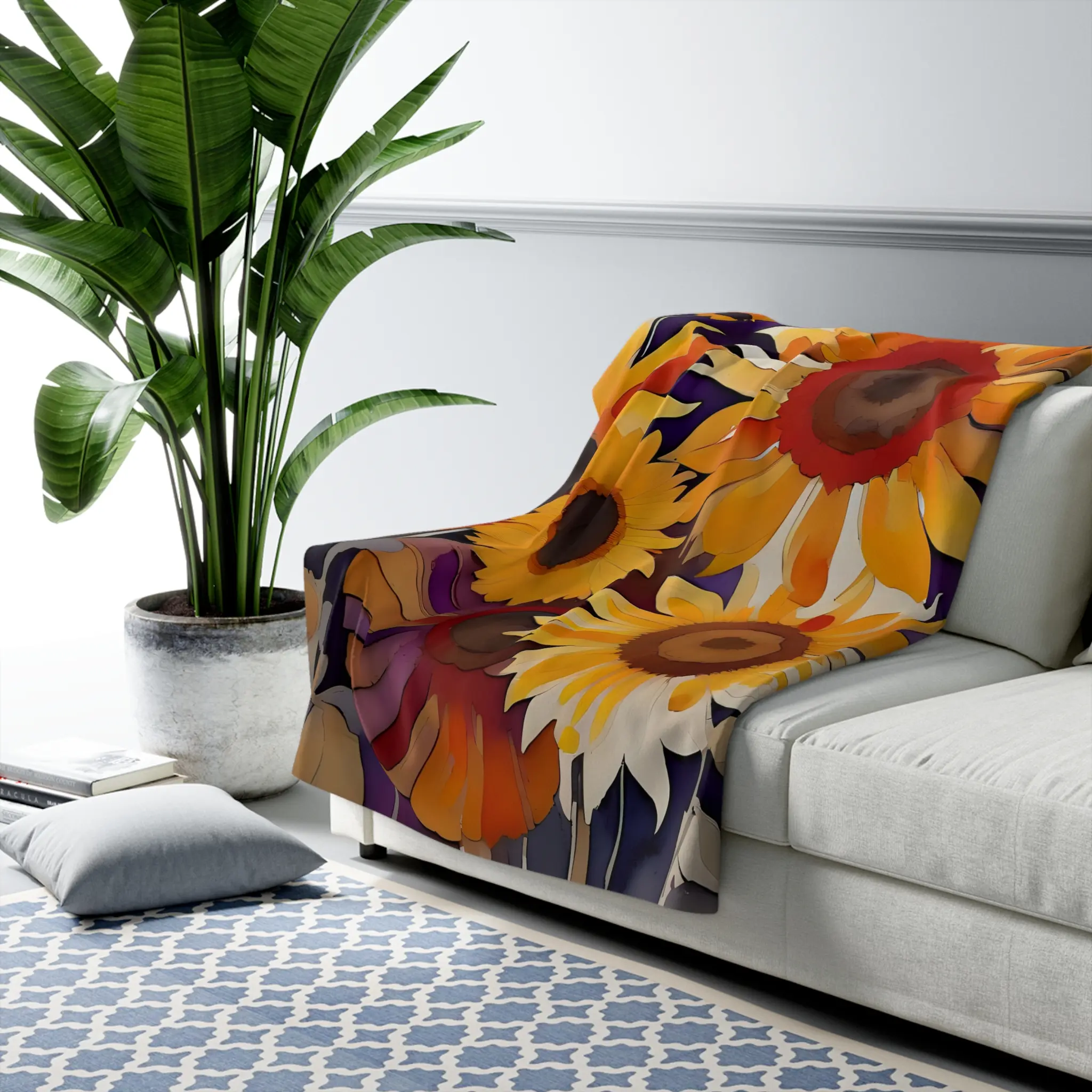 Sherpa Fleece Blanket - Sunflower Field AI Edit, Cozy Home Decor, Warm Throw Blanket, Nature Lover Gift, Unique Photo Print Bedding